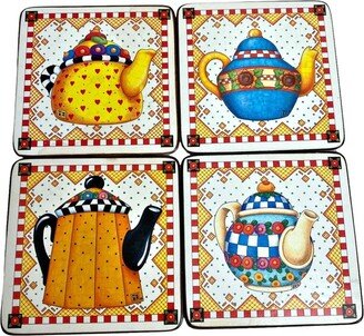 Vintage Mary Engelbreit Teapot Coasters Cork Backing Made in Taiwan