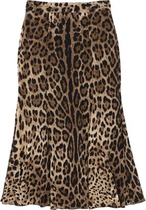 Leopard Print Jersey Midi Skirt-AA