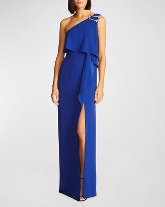 Joelle One-Shoulder Fluid Crepe Gown