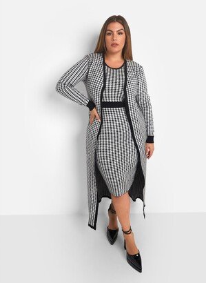 Rebdolls Women's Susannah Knit Houndstooth Longline Duster Cardigan