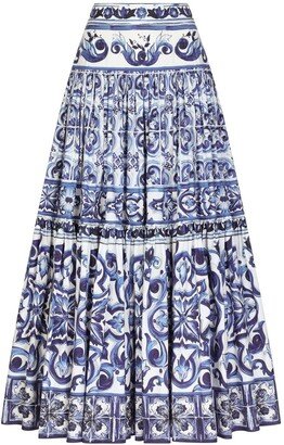 Majolica-print A-line maxi skirt