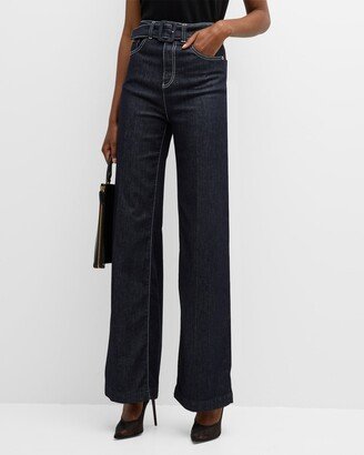 High-Rise Belted Boot-Cut Jeans