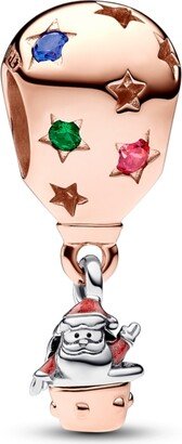 Cubic Zirconia Two-Tone Santa Claus in Hot Air Balloon Charm