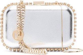 Clio crystal-embellished leather clutch bag