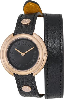 Furla Watches FURLA ICON Shape Black Genuine Leather Strap Watch (Model: WW00031003L3)
