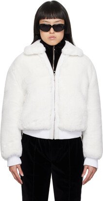 White Spread Collar Faux-Fur Jacket