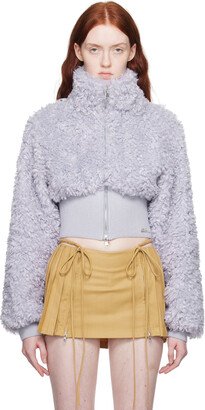 Nodress Blue Cropped Faux-Fur Jacket