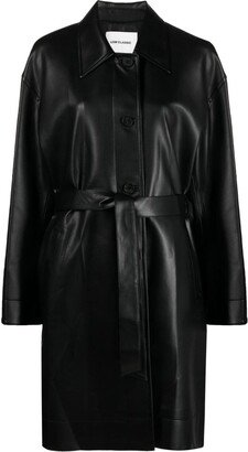 Belted Faux-Leather Trenchcoat