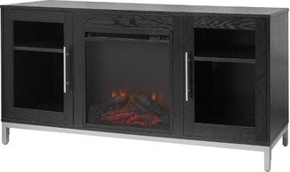 Lainey 54 TV Stand for TVs up to 65 with Electric Fireplace Black/Silver - Teamson Home