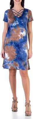 24seven Comfort Apparel Women's Criss Cross Tie Dye Casual Knee Length T-shirt Dress