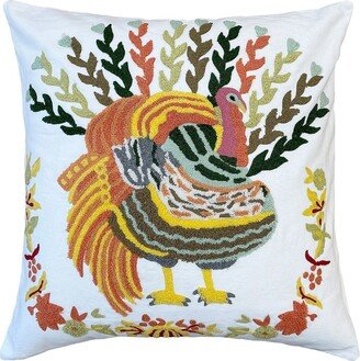 Mod Lifestyles Colorful Turkey Embroidery Pillow, 18 Square