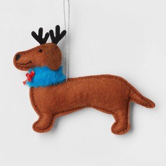 Felt Dachshund with Antlers Christmas Tree Ornament Brown - Wondershop™