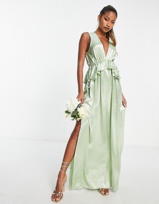 vera blend bridesmaid ruffle peplum dress in sage - LGREEN