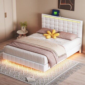 TONWIN Queen Size Bed Frame with LED Lights and USB Charging