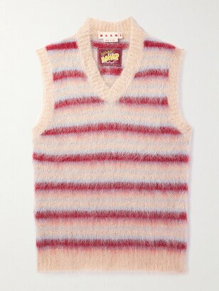 Brushed Striped Mohair-Blend Sweater Vest-AA