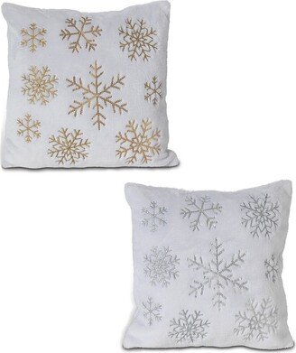 Set Of 2 Silver And Gold Snowflake Holiday Throw Pillow Décor