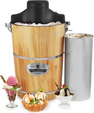 Elite Gourmet 6Qt. Electric Motorized Ice Cream, Gelato, Frozen Yogurt Maker with Die Cast Hand Crank, Pine Wood