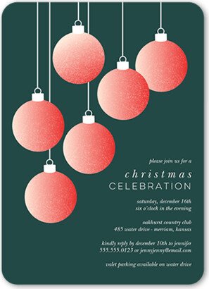 Holiday Invitations: Editable Ornaments Holiday Invitation, Green, 5X7, Christmas, Matte, Signature Smooth Cardstock, Rounded-AA