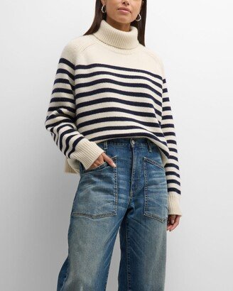 Gideon Stripe Wool Cashmere Turtleneck Sweater