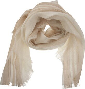 Pure Linen Scarf With Cotton And Lurex Stripes On The Edges