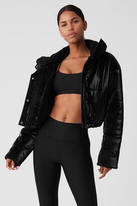 Orion Cropped Puffer Jacket in Black, Size: XS |