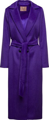 Purple Robe Coat With Matching Belt In Wool Blend Woman