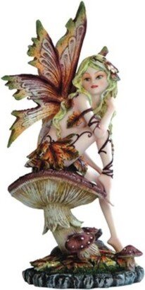 8H Brown Butterfly Wings Autumn Fairy Sitting on Mushroom Statue Fantasy Decoration Figurine Home Decor Perfect Gift for House Warming, Hol