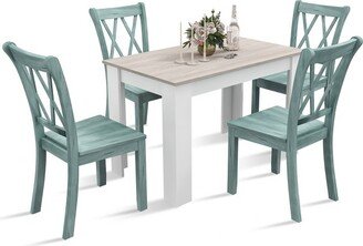 5 PCS Dining Set Modern Rectangle Table & 4 Rubber Wood Chairs Kitchen Breakfast