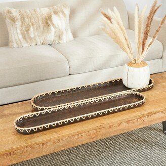 The Novogratz Dark Brown Wood Handmade Nesting Tray with Hand Sewn Seagrass Accents