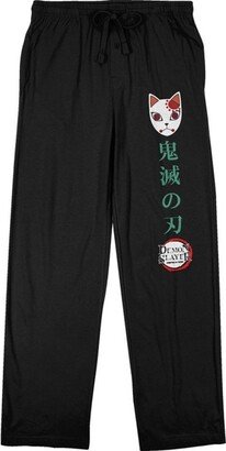 Demon Slayer Tanjiro Fox Mask And Kanji Men's Black Sleep Pajama Pants