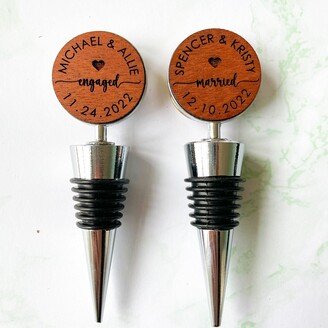 Personalized Wine Stopper Wedding Gift For Couple, Custom Engraved Bottle Wood, Engagement Stopper, Newlywed-AA