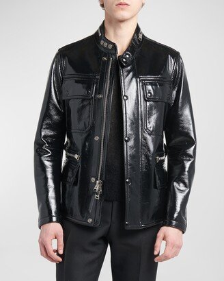 Men's Shiny Crackled Leather Motorcycle Jacket