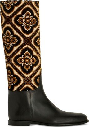 Floral-Print Jacquard Knee-Length Boots