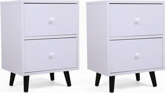 Set of 2 Nightstand with 2 Drawers, Storage Cabinet with Splayed Legs