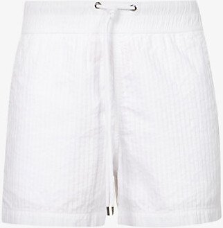 Womens White Elasticated-waist triped Cotton-blend horts