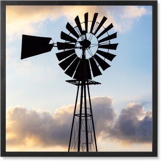 Photo Tiles: Windmill In A Field Photo Tile, Black, Framed, 8X8, Blue