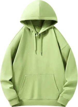 Generic Men's Solid Color Pullover Hoodie Winter Casual Drawstring Sweatshirt Classic Basic Style Matcha EN8 4XL