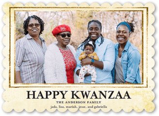 Kwanzaa Cards: Textured Trim Kwanzaa Card, Beige, 5X7, Kwanzaa, Pearl Shimmer Cardstock, Scallop