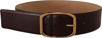 Dark Brown Leather Gold Metal Buckle Women's Belt