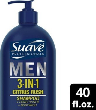 Suave Men Professionals 3-in-1 Shampoo + Conditioner + Body Wash, Citrus Rush
