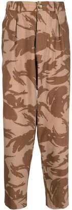 Leaves-Print Tapered Trousers