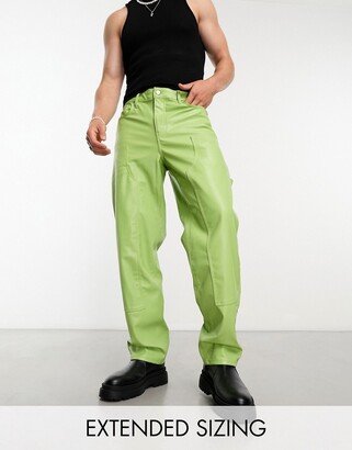 baggy leather look pants in green with carpenter detail