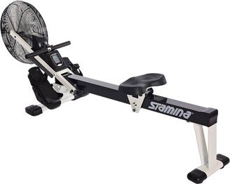 Stamina Multi-Function Cardio Exercise Foldable Fitness Air Rower Rowing Machine w/Built-In Wheels & Adjustable Foot Straps, Black/White