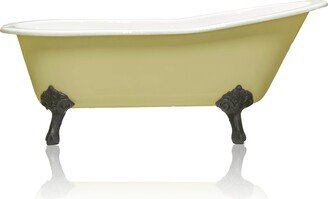 New Colorblock Clawfoot 67 Churlish Green & Matte Black Cast Iron Bathtub 5.5' Flat Rim Slipper