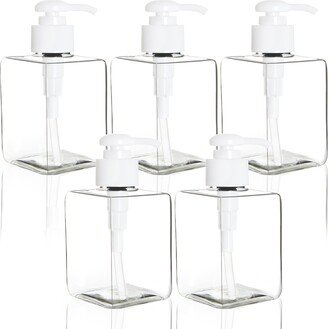 Youngever 5 Pack Clear Plastic Square Pump Bottles 12 Ounce, Refillable For Dispensing Lotions, Shampoos Ye390.098