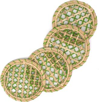 Washein Green Straw Coasters Set Of 4