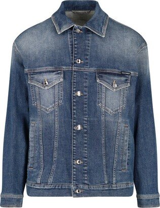 Collared Button-Up Denim Jacket-AI