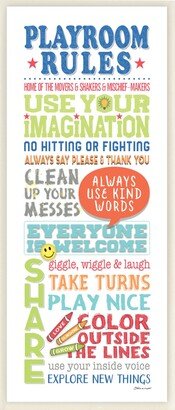 Playroom Rules Colorful Typography White Blue Green and Red Wall Plaque Art, 7 x 17