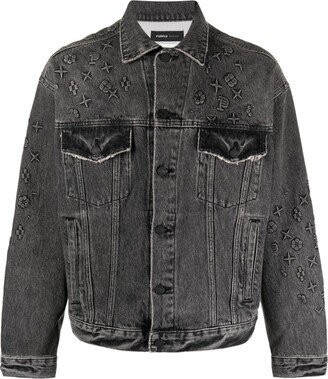 Black Embossed-Detail Denim Jacket