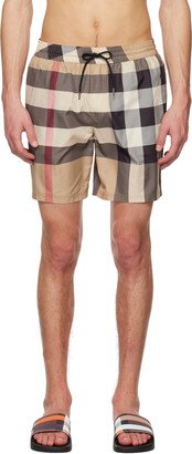 Beige Check Swim Shorts